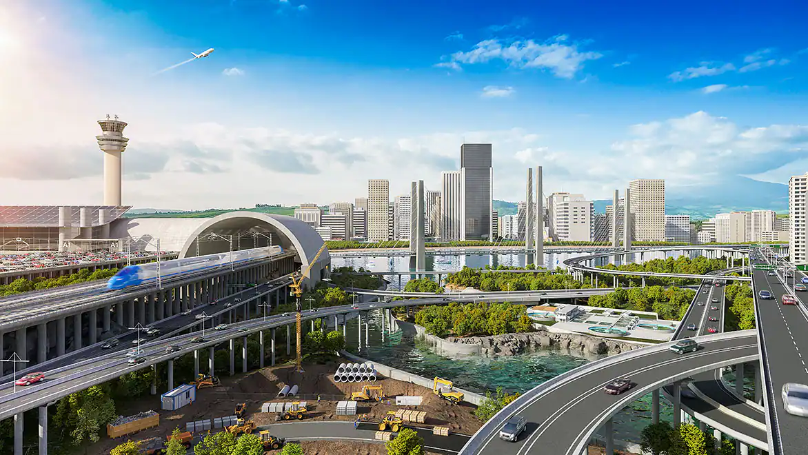 Civil Engineering - Aerial city and infrastructure under Autodesk Civil Engineering Solutions - Design Consulting