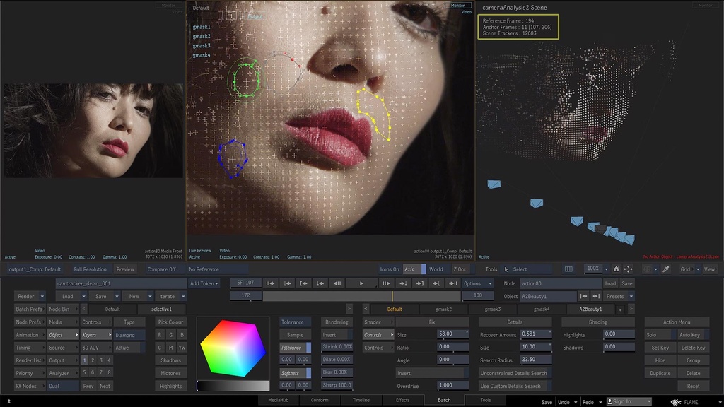 Face tracking interface on Autodesk Flame software