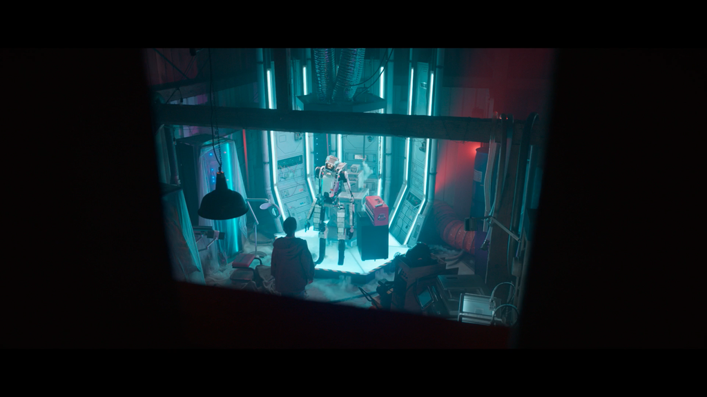 Futuristic lab scene with glowing blue lights