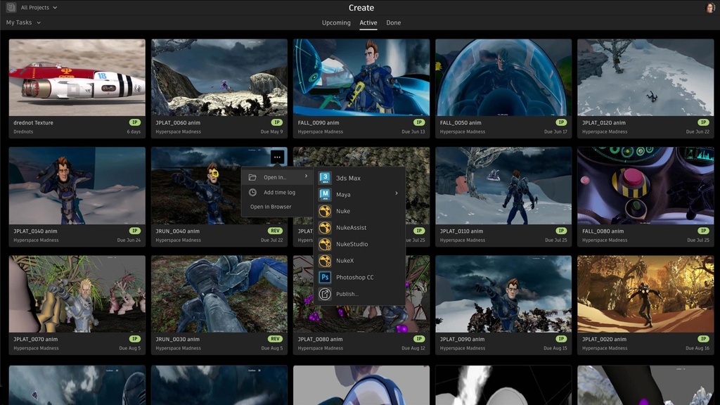 Dashboard displaying multiple media project thumbnails