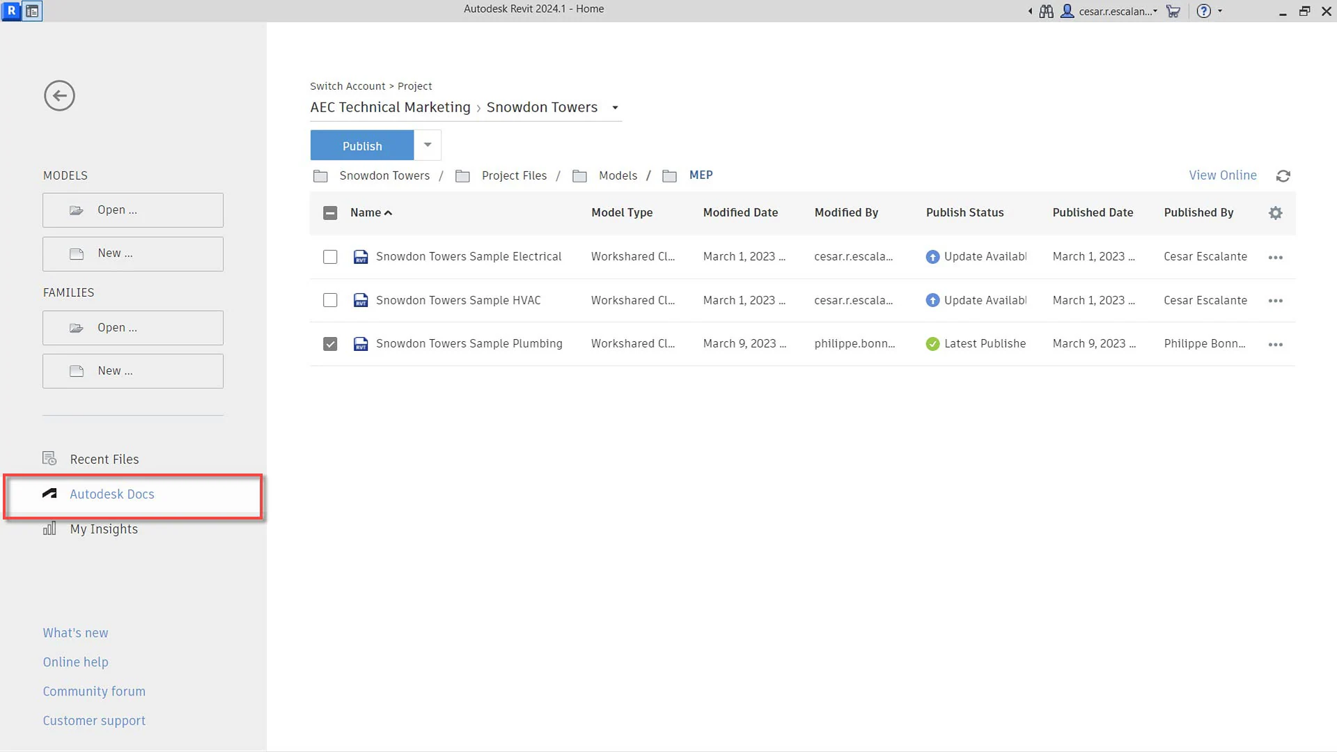 Common data environment for Autodesk Architecture Engineering and Construction Collection showing collaborative software tools interface