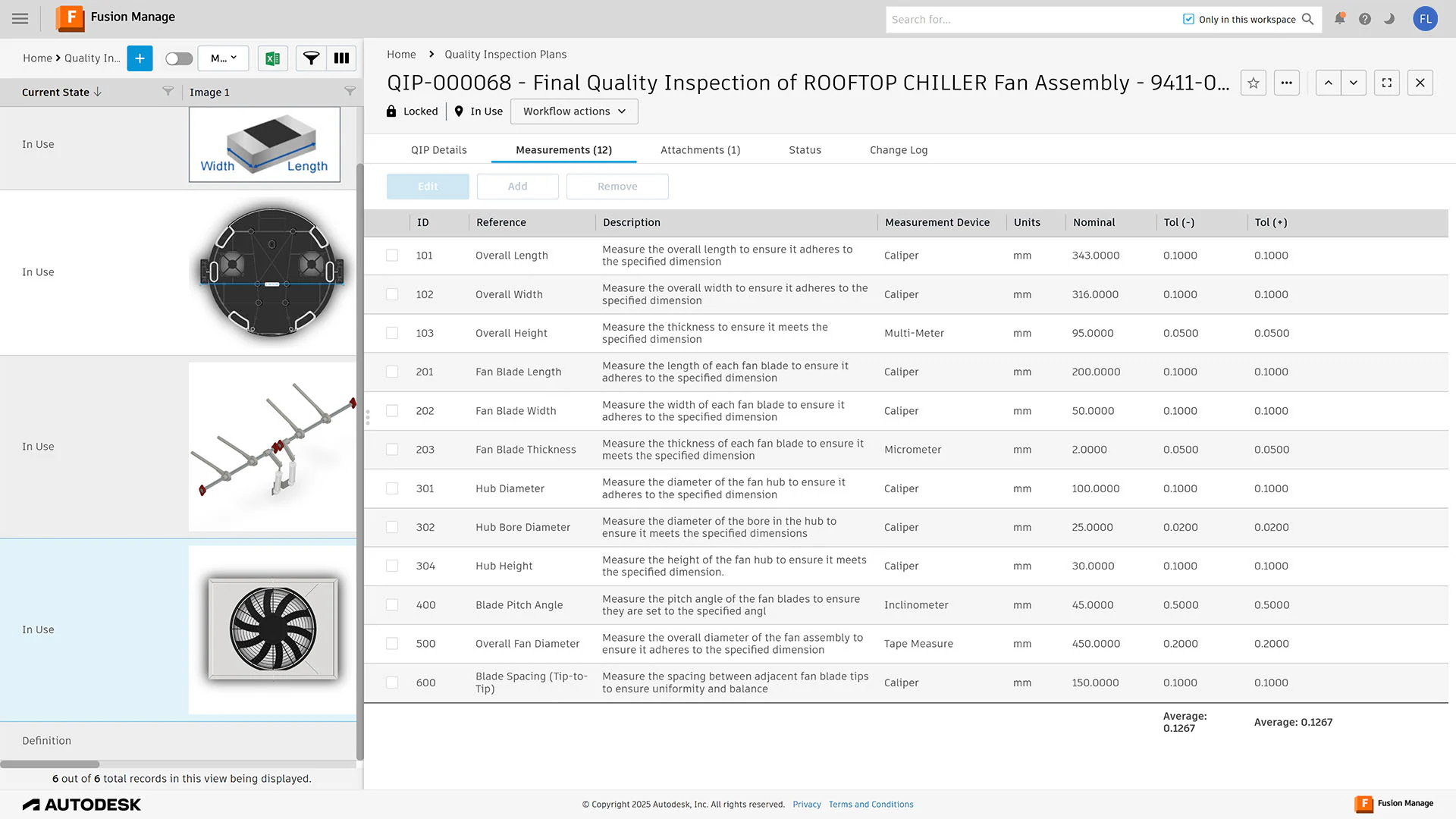 Autodesk Fusion Manage software interface showcasing quality management features