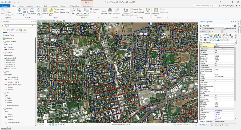 Autodesk Infowater Pro software interface showcasing water management tools